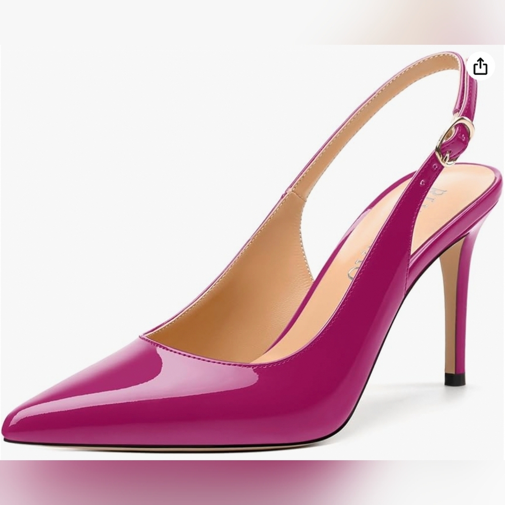 Fucshia Pink Patent Leather Slingback Heels - Picture 2 of 11